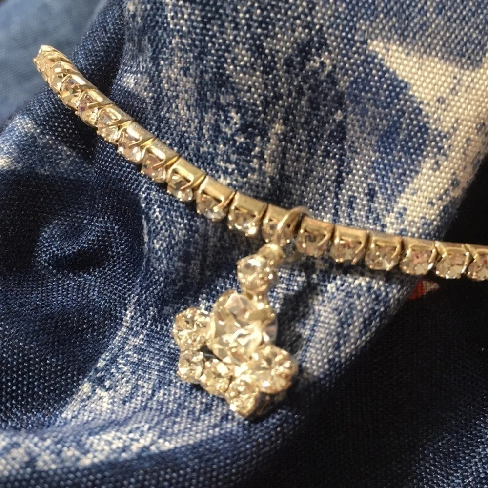 Childrens Silver Rhinestone Princess Crown Charm Bracelet 7”